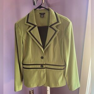 VINTAGE 2 PIECE WOMEN'S SUIT - JACKET & PANTS - GREEN & BLACK - SIZE 10